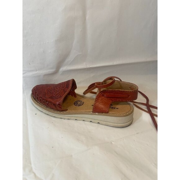 Segura Shy lace up  tooled leather sandal Boho  size 6 - Picture 12 of 13